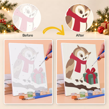 Owl and Poinsettia Country Noel (Mini Paint by Numbers)