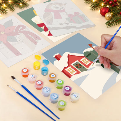 Owl and Poinsettia Country Noel (Mini Paint by Numbers)
