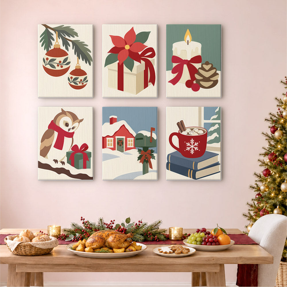 Owl and Poinsettia Country Noel (Mini Paint by Numbers)