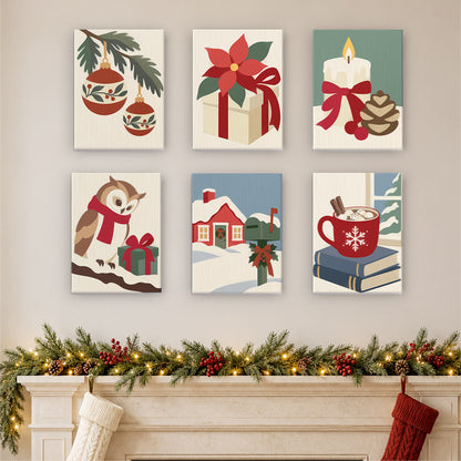 Owl and Poinsettia Country Noel (Mini Paint by Numbers)