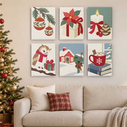Owl and Poinsettia Country Noel (Mini Paint by Numbers)