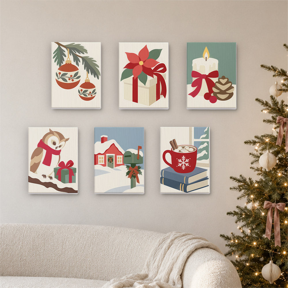 Owl and Poinsettia Country Noel (Mini Paint by Numbers)