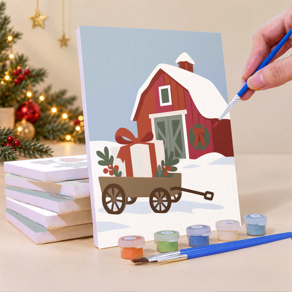 Red Barn and Toy Train Christmas (Mini Paint by Numbers)