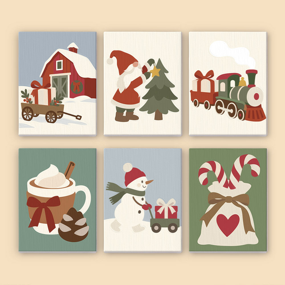 Red Barn and Toy Train Christmas (Mini Paint by Numbers)