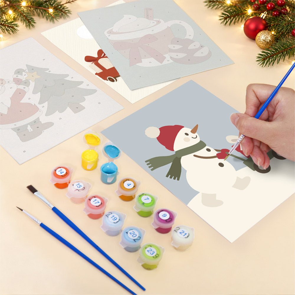 Red Barn and Toy Train Christmas (Mini Paint by Numbers)