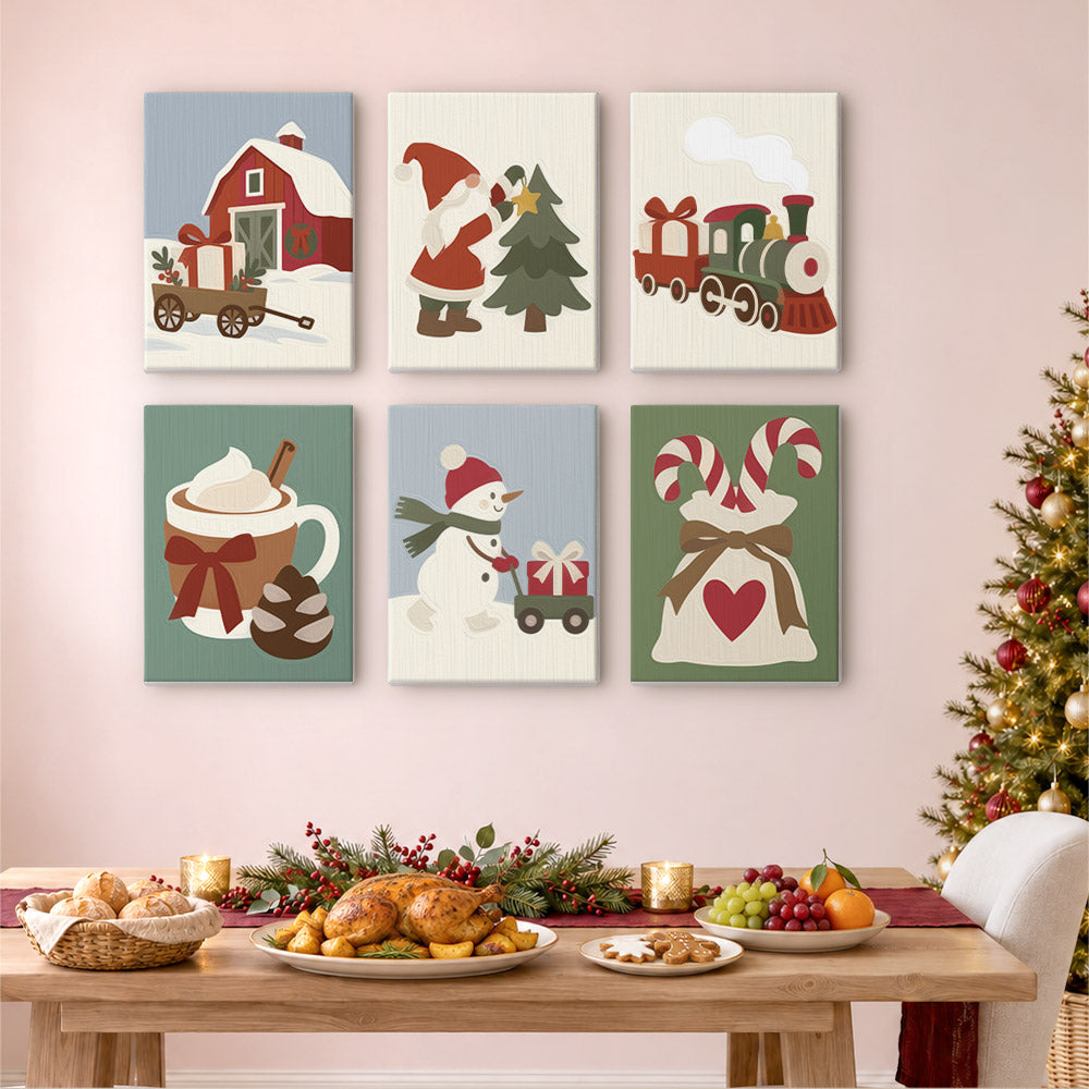 Red Barn and Toy Train Christmas (Mini Paint by Numbers)