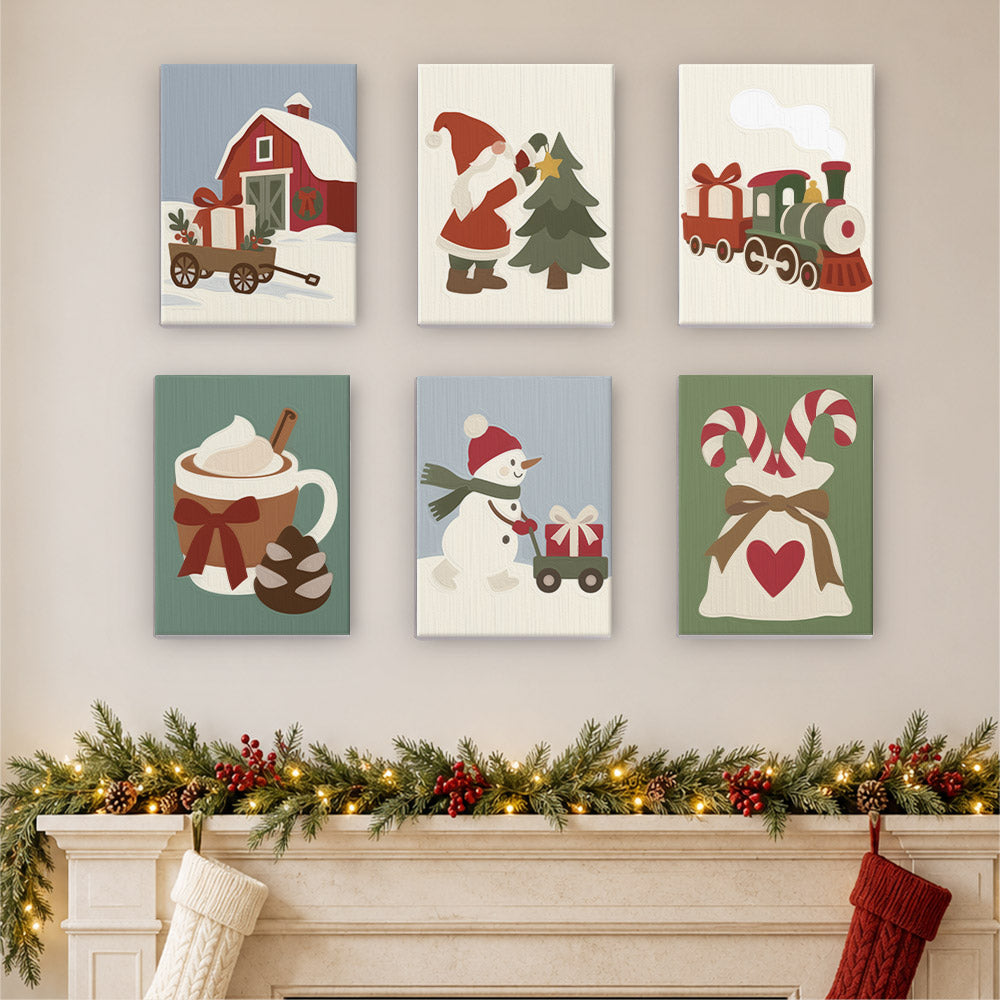 Red Barn and Toy Train Christmas (Mini Paint by Numbers)