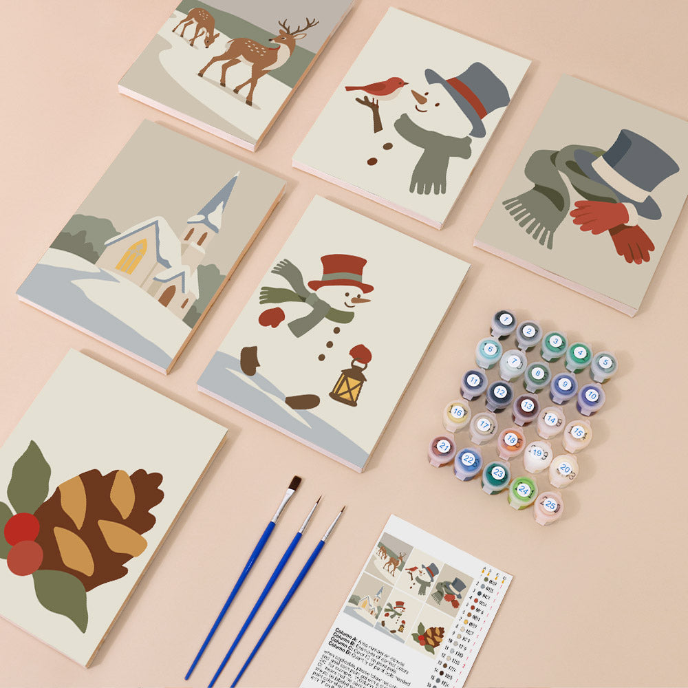 Top Hat Snowman and Country Chapel (Mini Paint by Numbers)