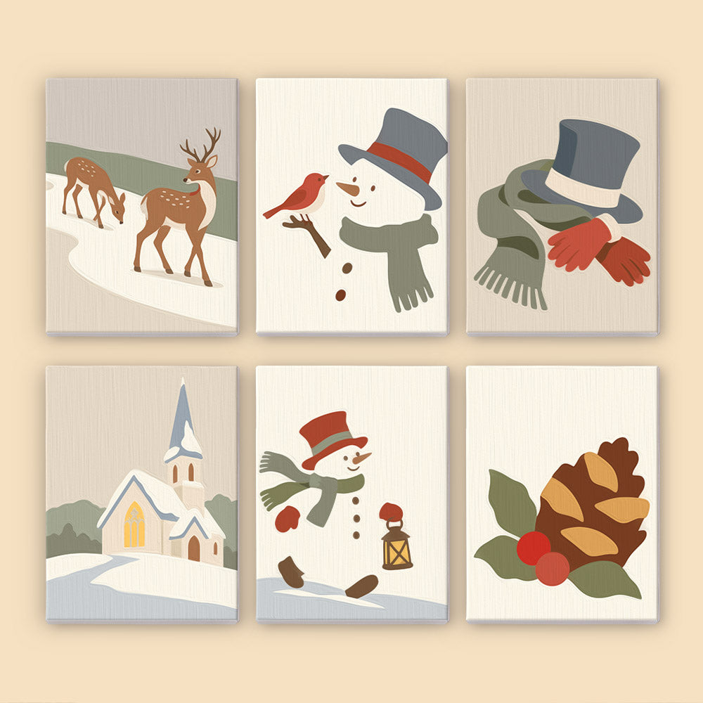 Top Hat Snowman and Country Chapel (Mini Paint by Numbers)