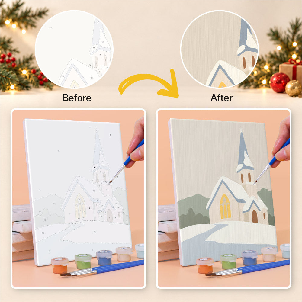Top Hat Snowman and Country Chapel (Mini Paint by Numbers)
