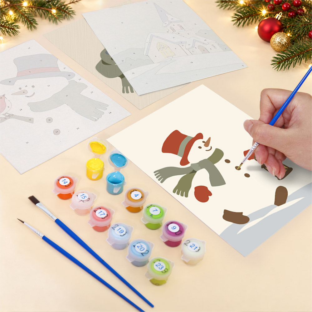 Top Hat Snowman and Country Chapel (Mini Paint by Numbers)