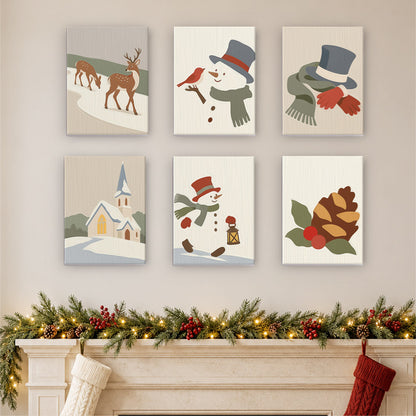 Top Hat Snowman and Country Chapel (Mini Paint by Numbers)