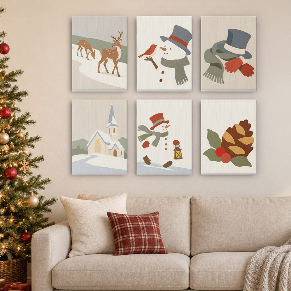 Top Hat Snowman and Country Chapel (Mini Paint by Numbers)