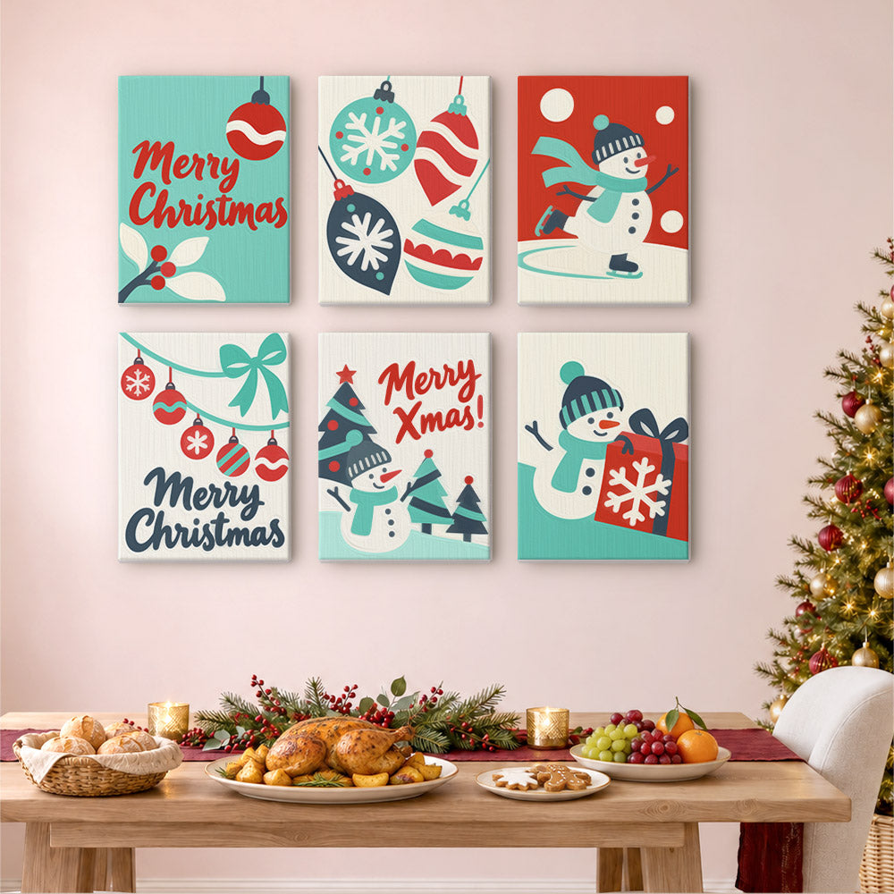 Teal and Red Skating Snowman (Mini Paint by Numbers)