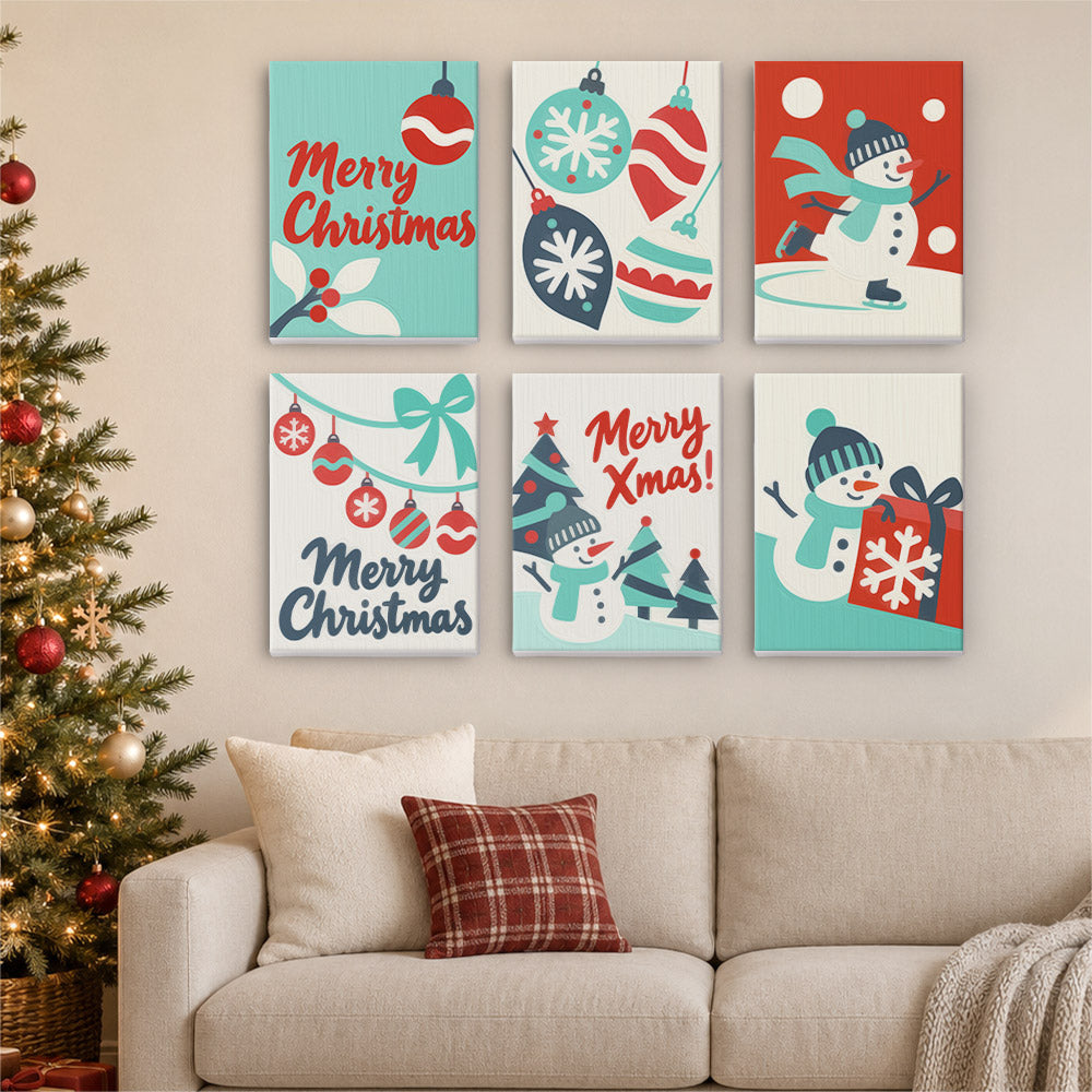 Teal and Red Skating Snowman (Mini Paint by Numbers)