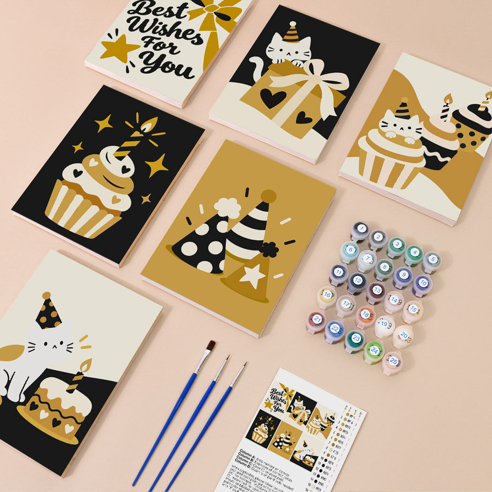 Black and Gold Birthday Cats (Mini Paint by Numbers)