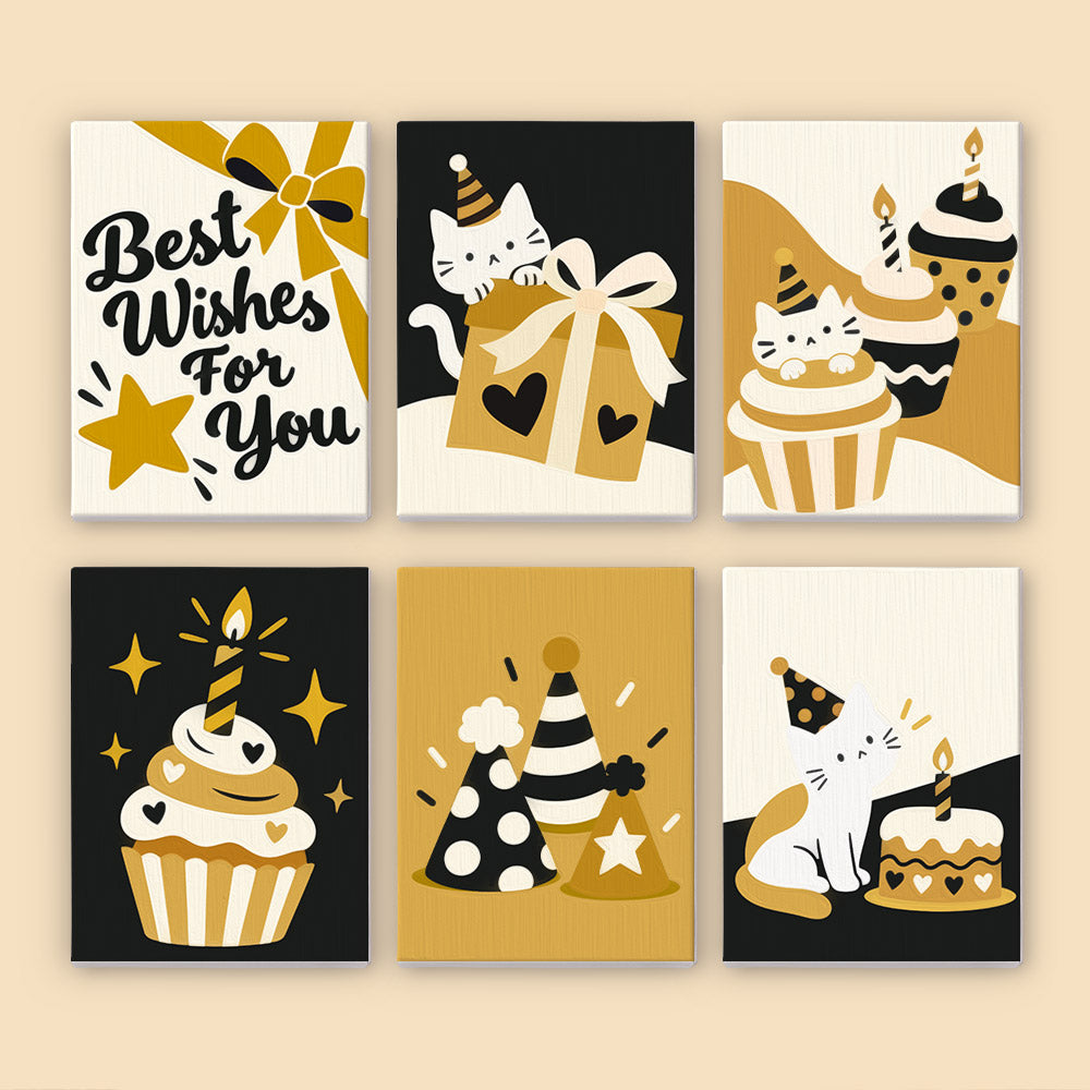 Black and Gold Birthday Cats (Mini Paint by Numbers)