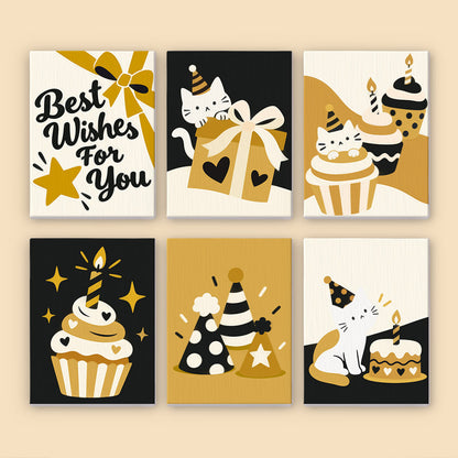 Black and Gold Birthday Cats (Mini Paint by Numbers)