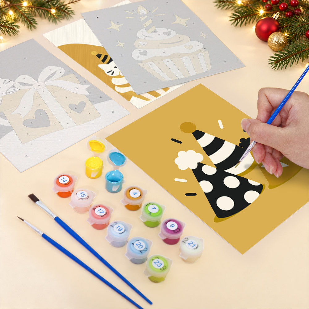 Black and Gold Birthday Cats (Mini Paint by Numbers)