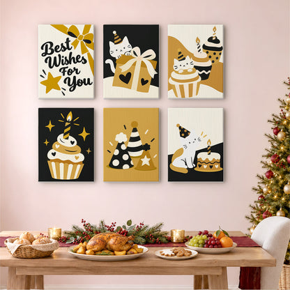 Black and Gold Birthday Cats (Mini Paint by Numbers)