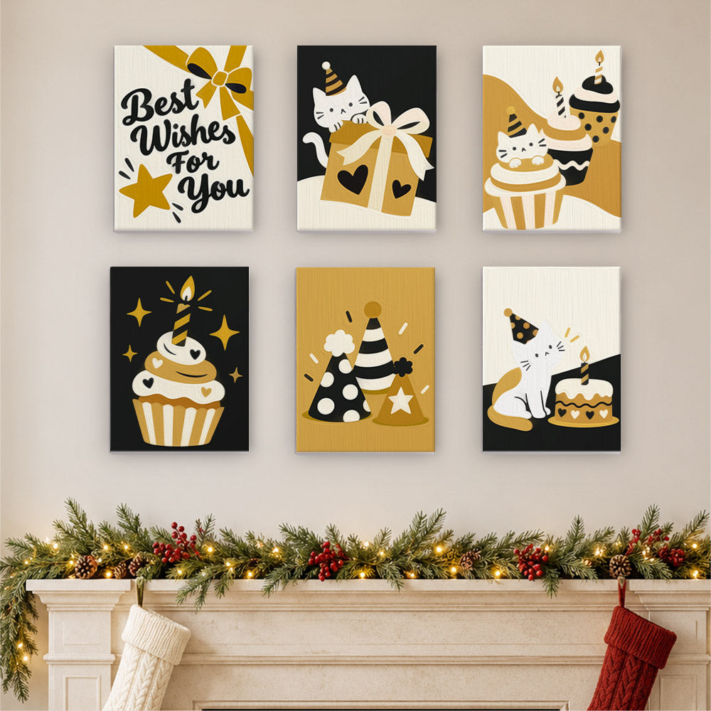 Black and Gold Birthday Cats (Mini Paint by Numbers)