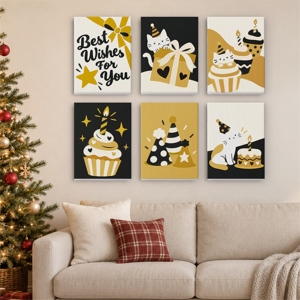 Black and Gold Birthday Cats (Mini Paint by Numbers)