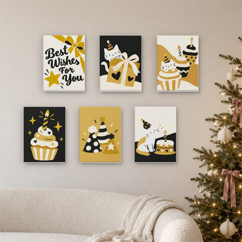 Black and Gold Birthday Cats (Mini Paint by Numbers)