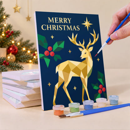 Gold Geometric Stag and Snowflake (Mini Paint by Numbers)