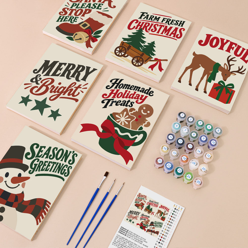 Santa Boot and Tree Wagon Signs (Mini Paint by Numbers)