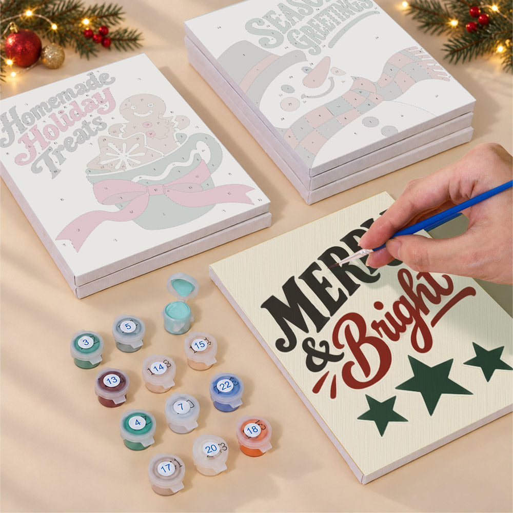 Santa Boot and Tree Wagon Signs (Mini Paint by Numbers)