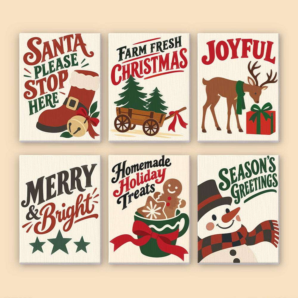 Santa Boot and Tree Wagon Signs (Mini Paint by Numbers)