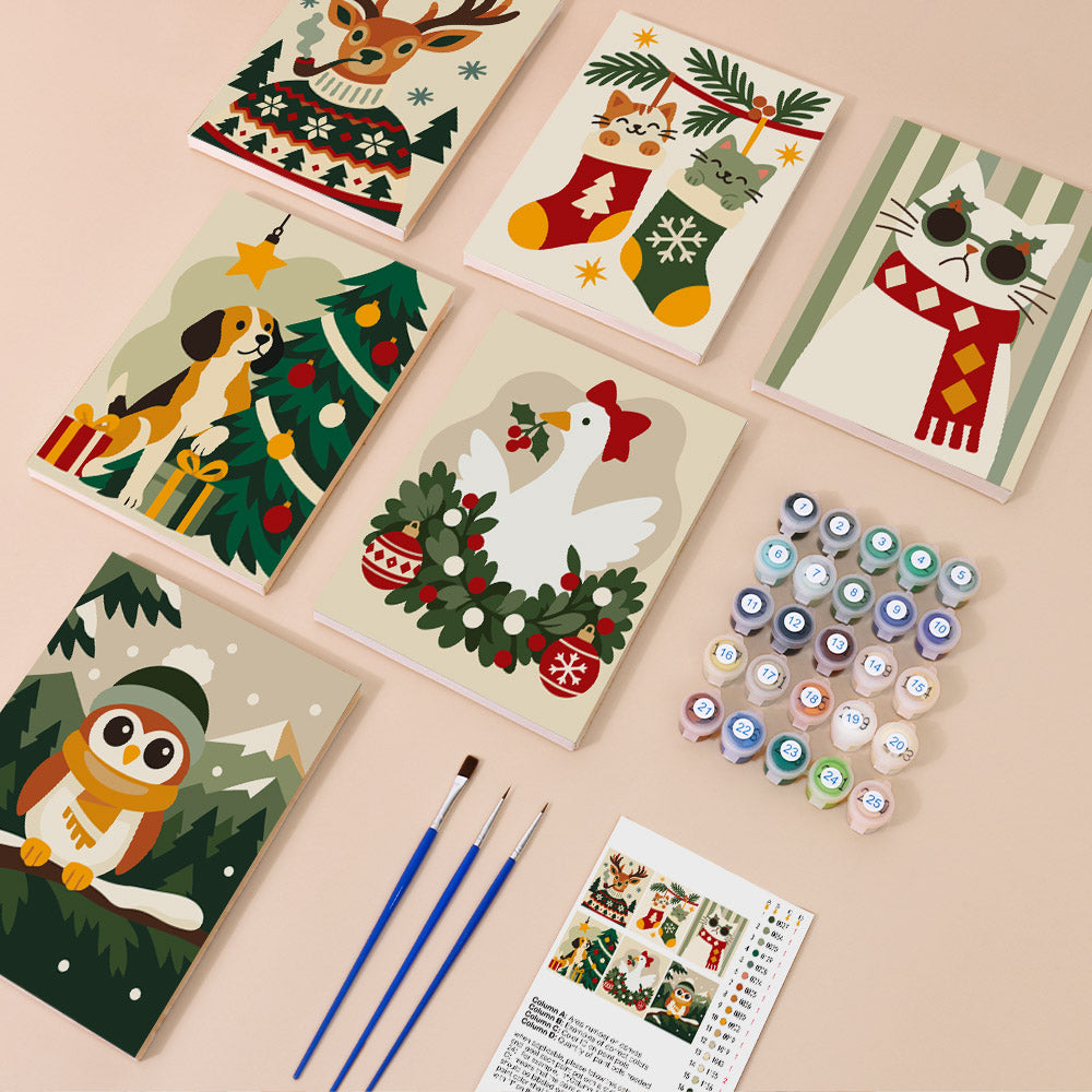 Fair Isle Reindeer and Kitties (Mini Paint by Numbers)