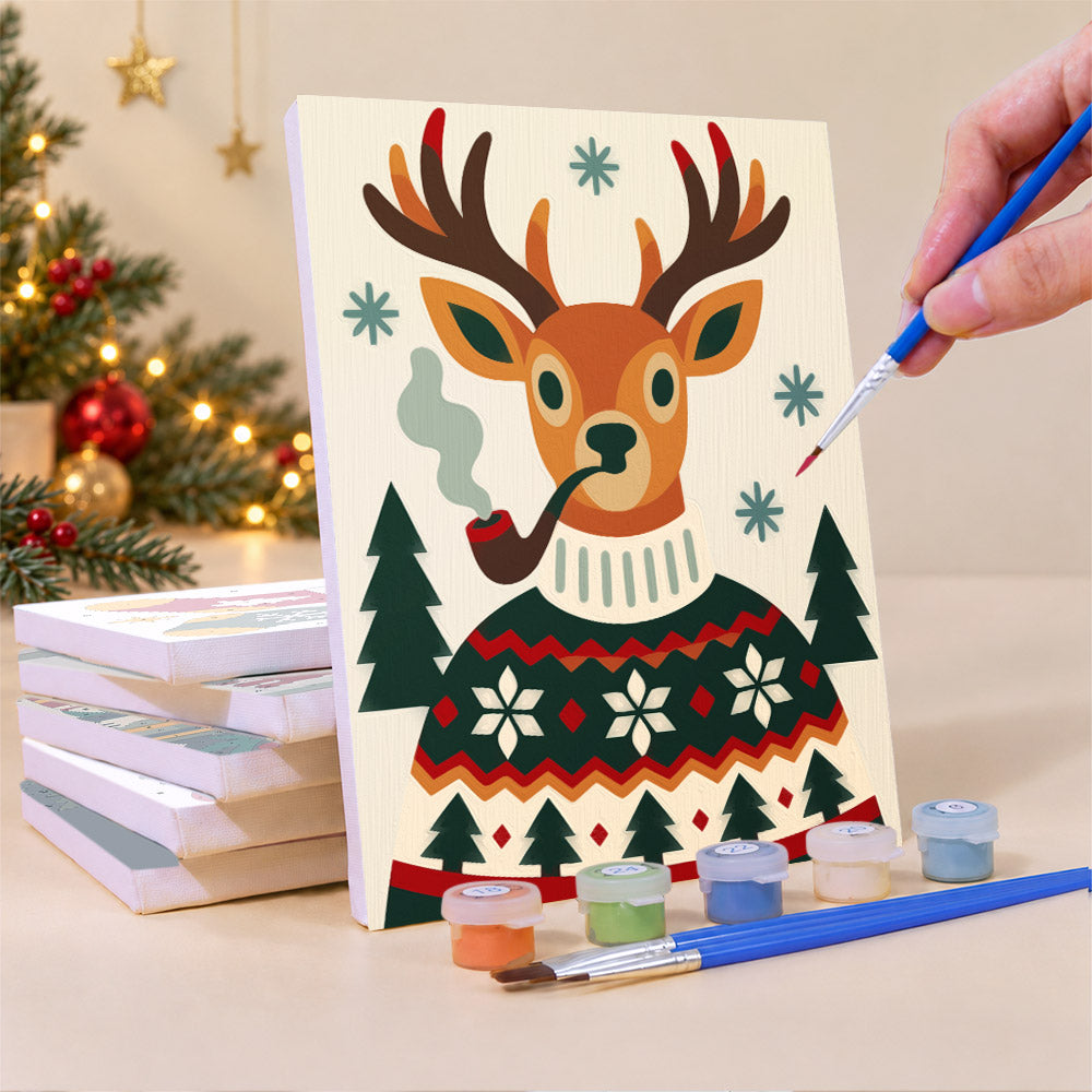 Fair Isle Reindeer and Kitties (Mini Paint by Numbers)