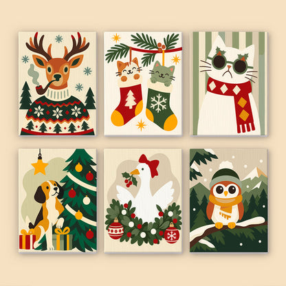 Fair Isle Reindeer and Kitties (Mini Paint by Numbers)