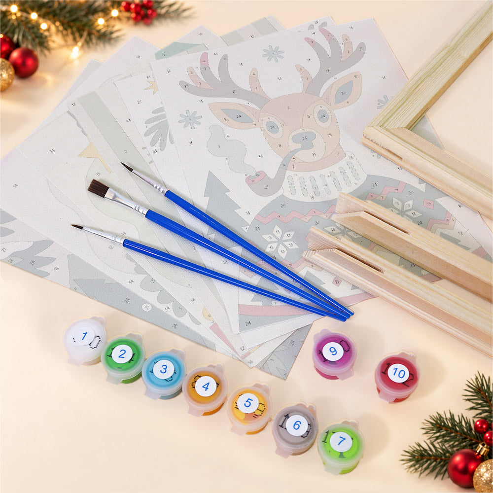 Fair Isle Reindeer and Kitties (Mini Paint by Numbers)