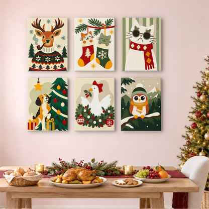 Fair Isle Reindeer and Kitties (Mini Paint by Numbers)