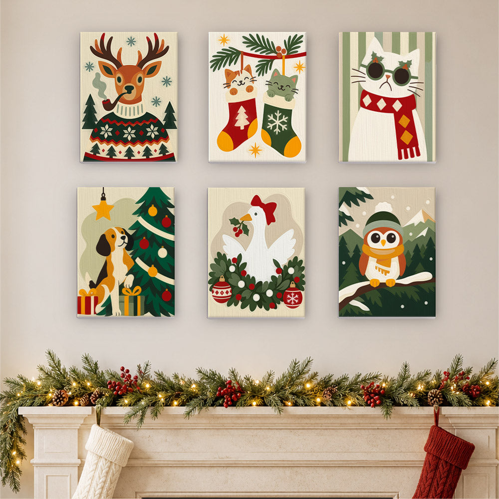 Fair Isle Reindeer and Kitties (Mini Paint by Numbers)