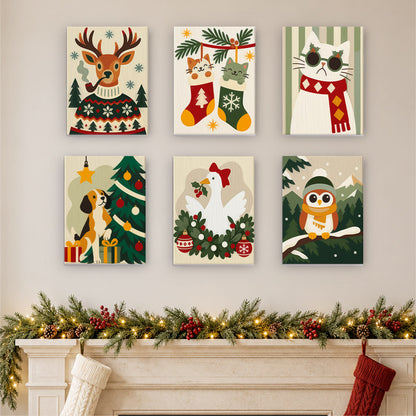 Fair Isle Reindeer and Kitties (Mini Paint by Numbers)