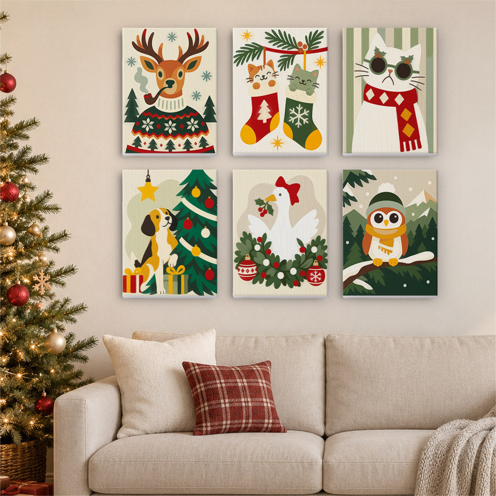 Fair Isle Reindeer and Kitties (Mini Paint by Numbers)