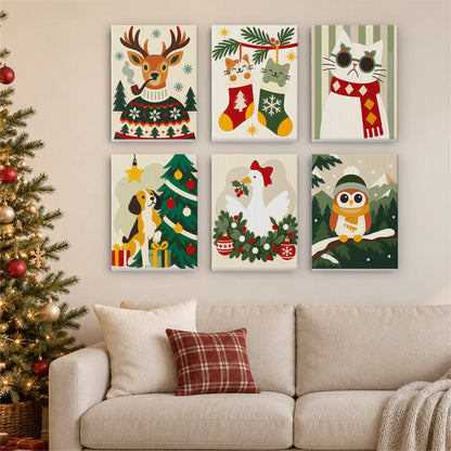 Fair Isle Reindeer and Kitties (Mini Paint by Numbers)