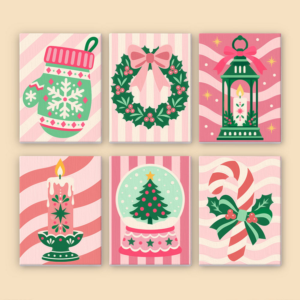 Pink Candy-Stripe Christmas (Mini Paint by Numbers)