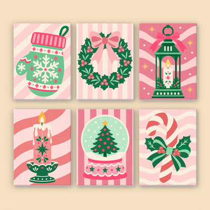Pink Candy-Stripe Christmas (Mini Paint by Numbers)