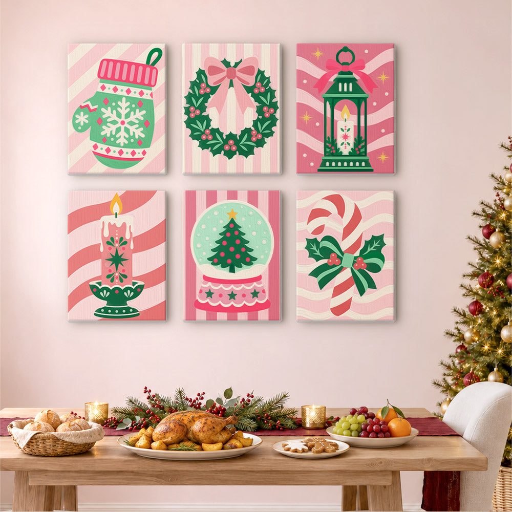 Pink Candy-Stripe Christmas (Mini Paint by Numbers)