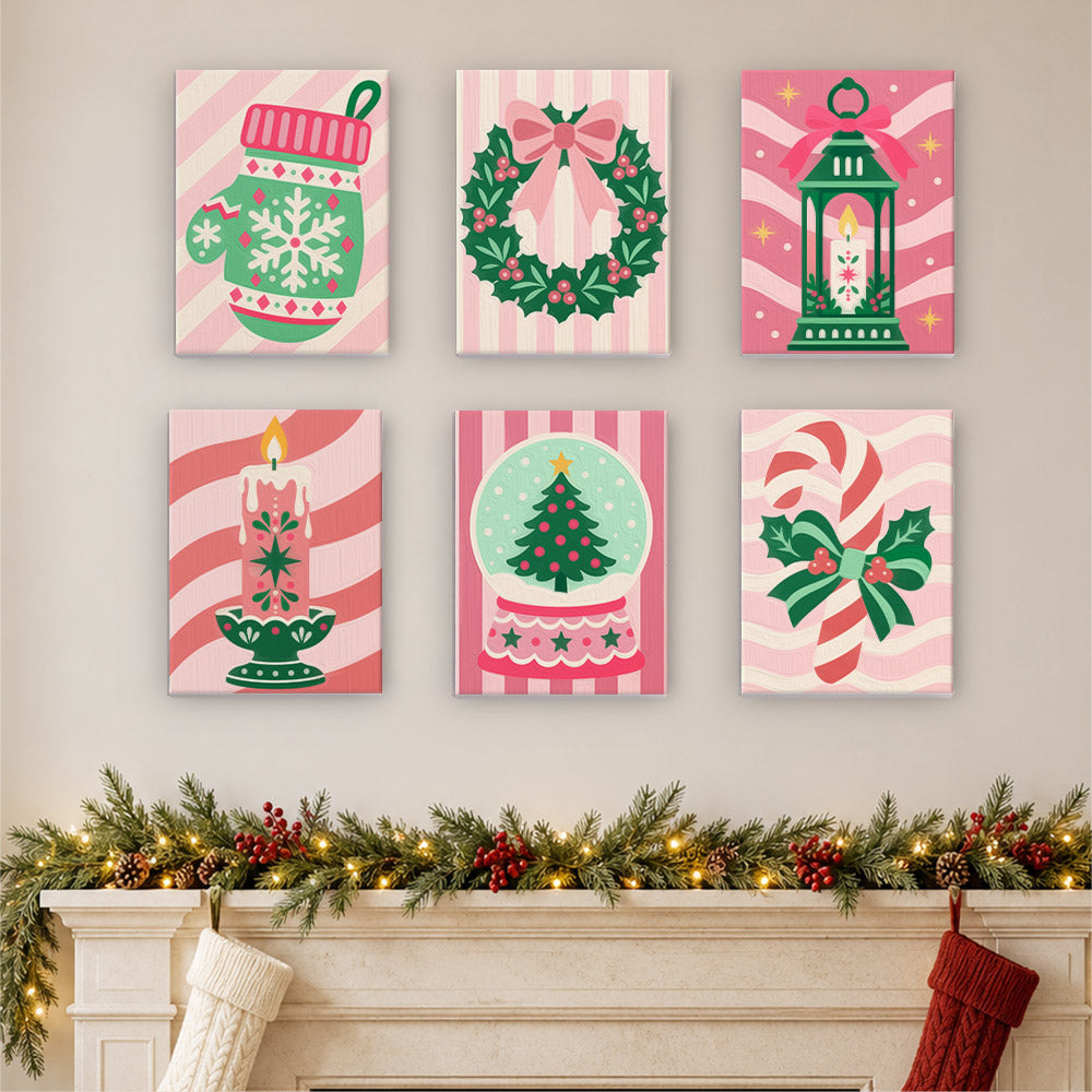 Pink Candy-Stripe Christmas (Mini Paint by Numbers)