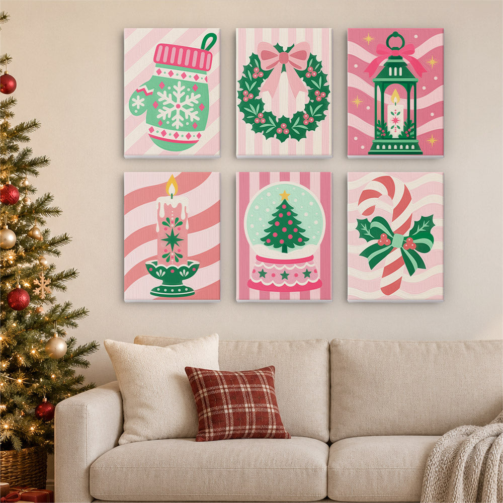 Pink Candy-Stripe Christmas (Mini Paint by Numbers)