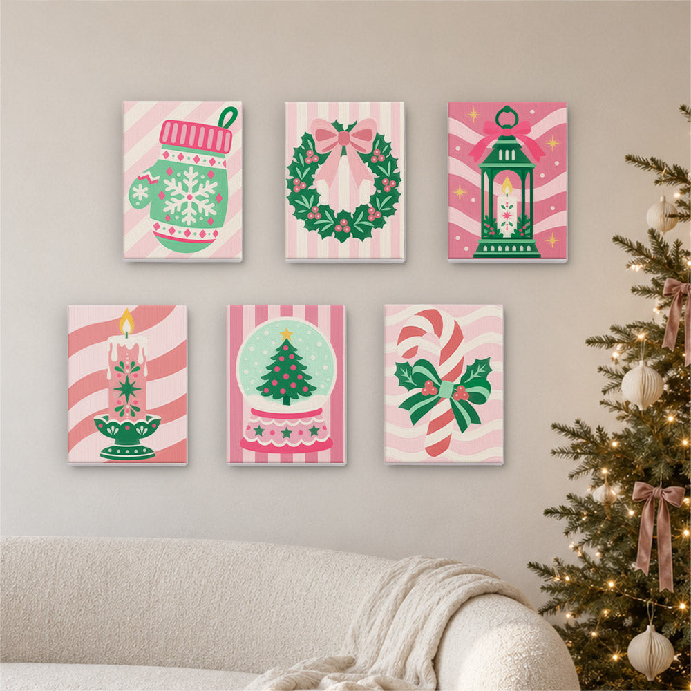 Pink Candy-Stripe Christmas (Mini Paint by Numbers)