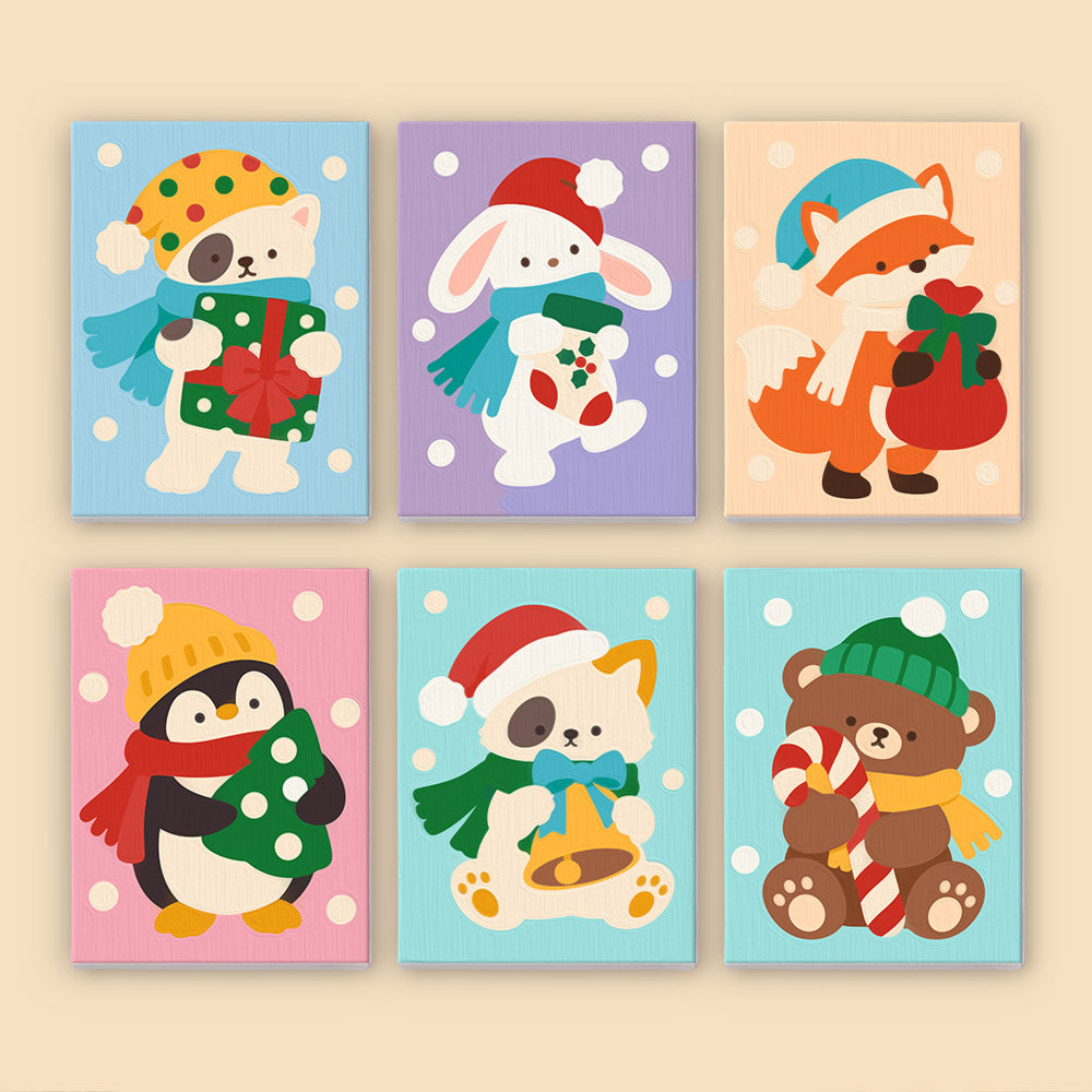 Scarf-Wrapped Bunny and Fox Pals (Mini Paint by Numbers)