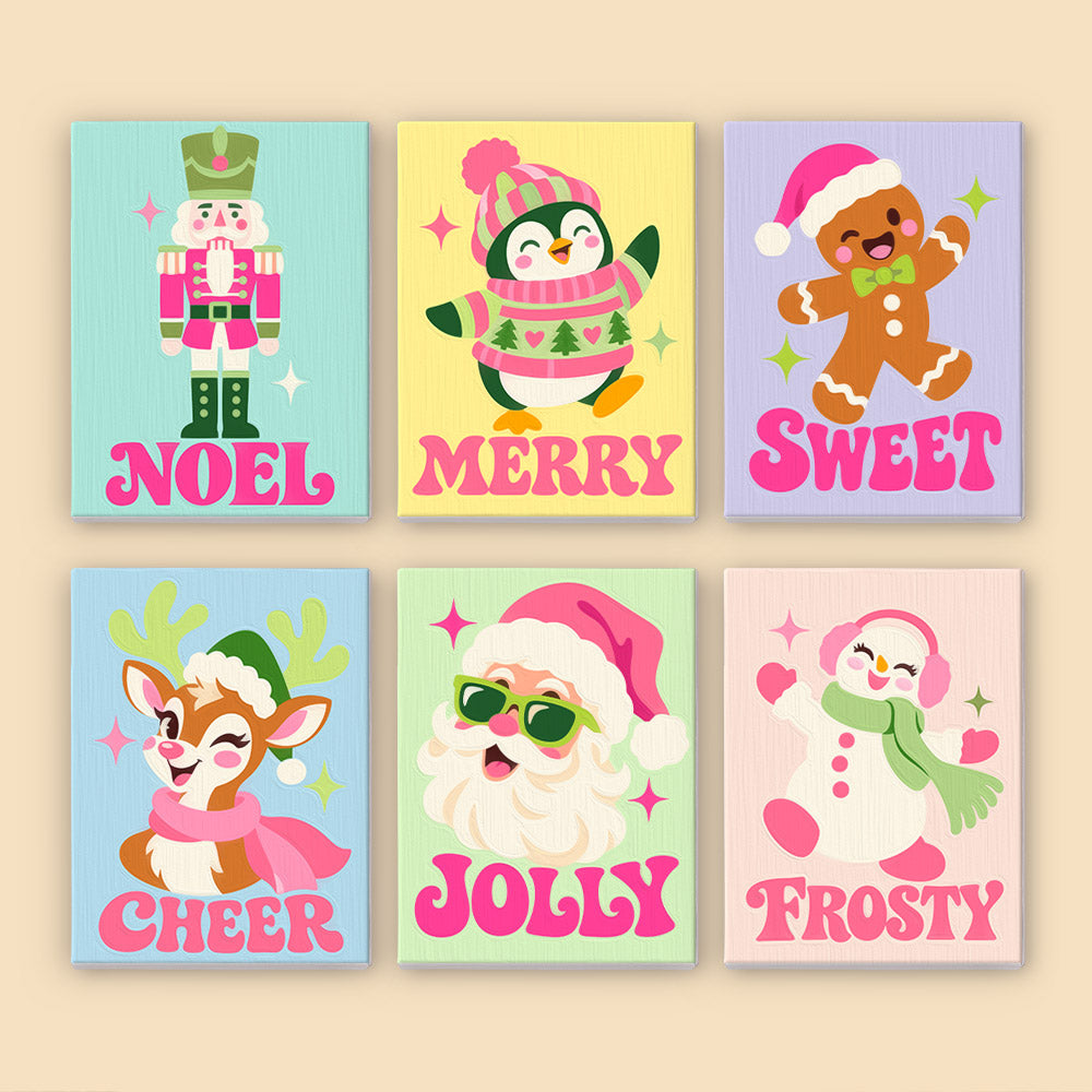 Hot Pink Jolly Santa and Friends (Mini Paint by Numbers)