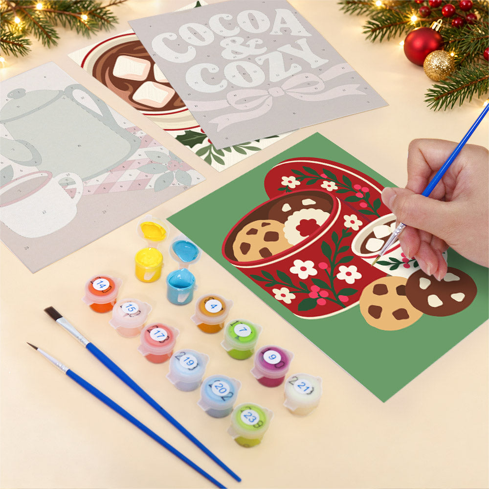 Cocoa and Cozy Marshmallow Mugs (Mini Paint by Numbers)
