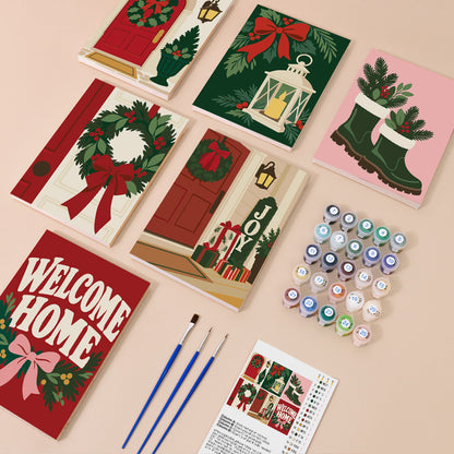 Wreathed Red Doors and Lanterns (Mini Paint by Numbers)